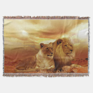 Lion Couple bei Sonnenuntergang Decke