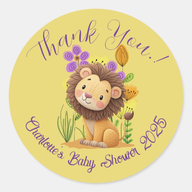 Lion Cub Baby Shower Classic Round Sticker (Vorderseite)