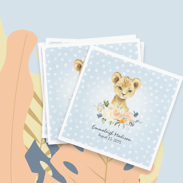 Lion Cub Blue Dotted Baby Party Serviette (Von Creator hochgeladen)