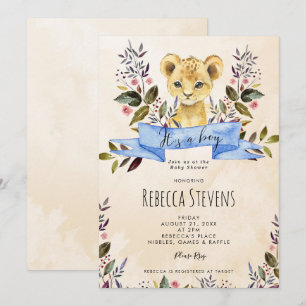 Lion cub Blumenjunge Babydusche Einladung