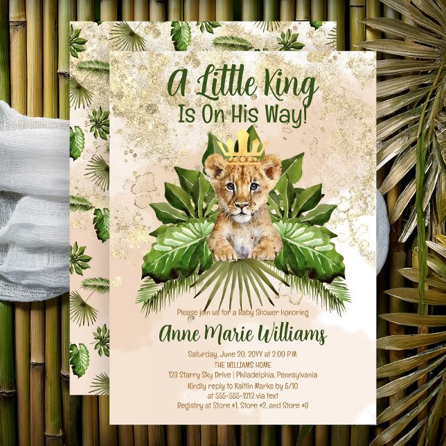 Lion Cub Ein kleiner König ist auf dem Weg zur Bab Einladung (Lion Cub A Little King Is On His Way Safari Jungle Baby Shower Invitation - Print | Digital Download)