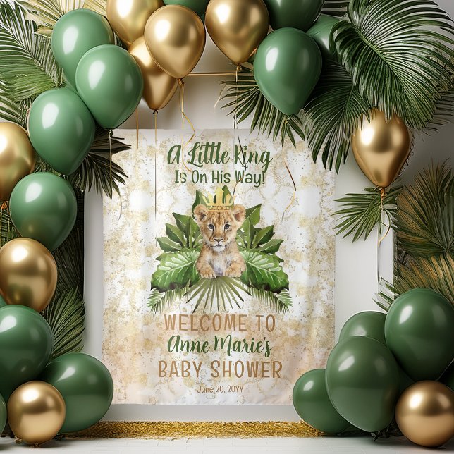 Lion Cub Ein kleiner König ist auf dem Weg zur Bab Wandteppich (Lion Cub " A Little King Is On His Way!" Boy Baby Shower Backdrop)