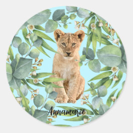 Lion Cub Jungle Green Forest Niedlich Aquamarin Runder Aufkleber