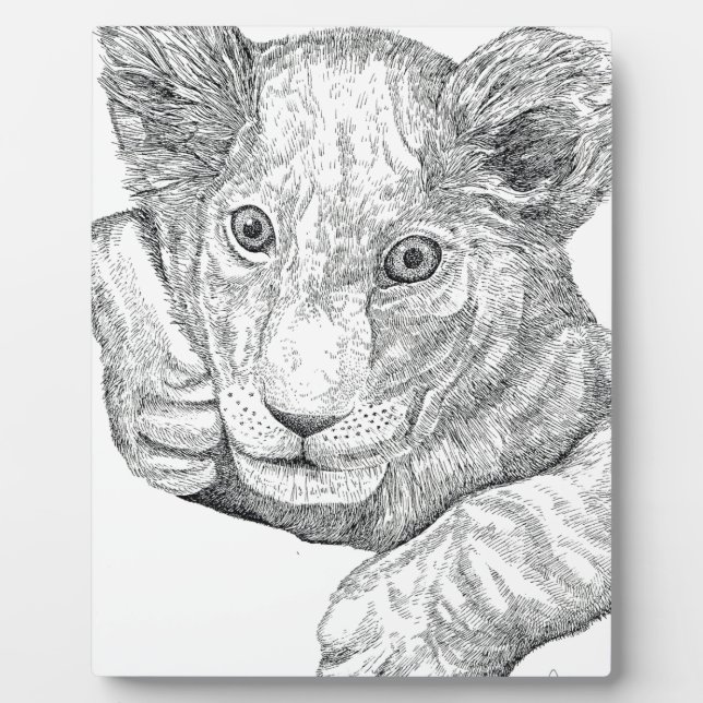 Lion Cub Pen und Tinte Fotoplatte (Vorderseite)