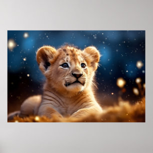 Lion Cub Wild Animal Tranquil Friedlich Poster