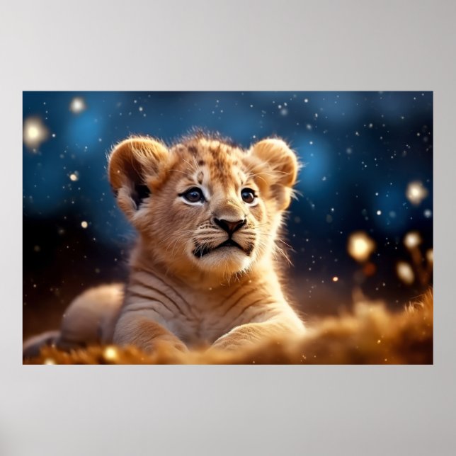 Lion Cub Wild Animal Tranquil Friedlich Poster (Vorne)