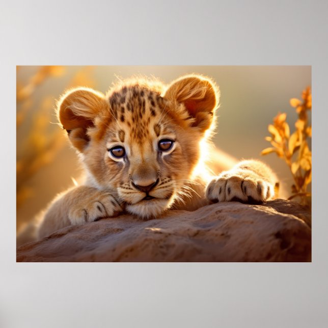 Lion Cub Wild Animal Tranquil Friedlich Poster (Vorne)