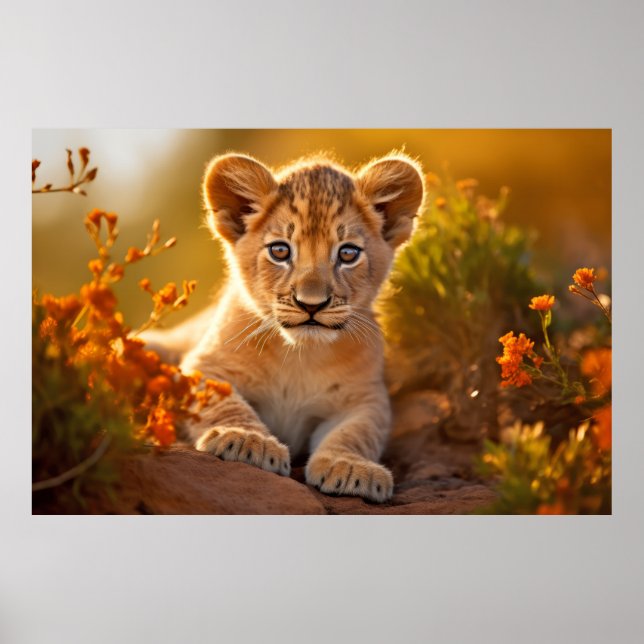 Lion Cub Wild Animal Tranquil Friedlich Poster (Vorne)