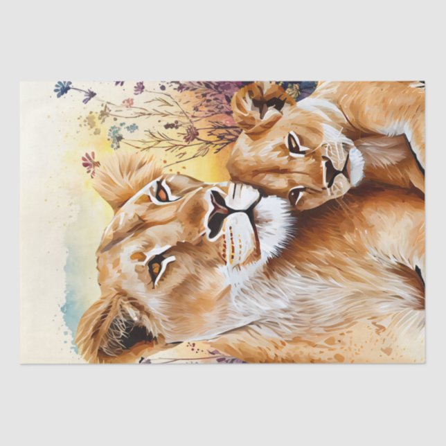 Lion Cub Wildblume Aquarellfarben Seidenpapier (Vorderseite)