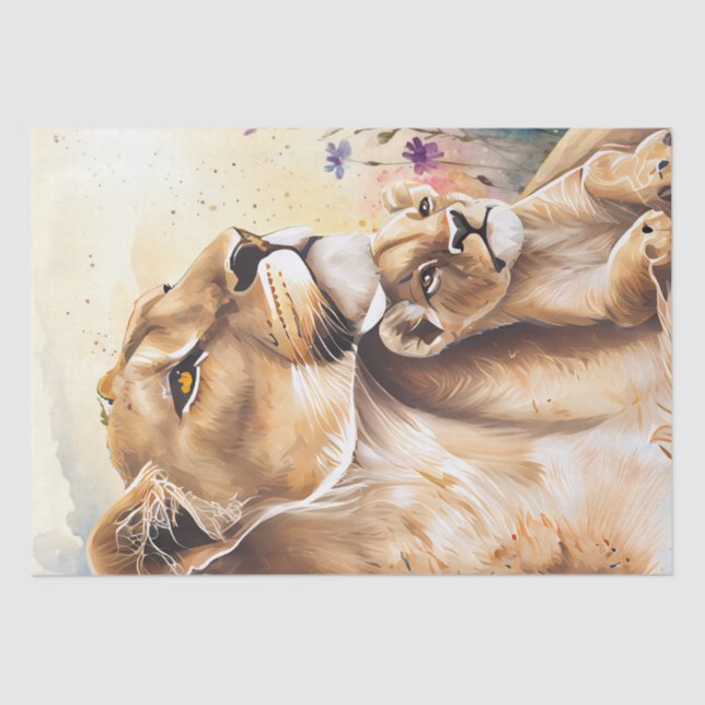 Lion Cub Wildblume Aquarellfarben Seidenpapier (Vorderseite)