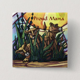 Lion Cubs Art Proud Mama Button