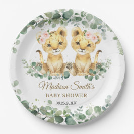 Lion Cubs Greenery Twin Girls Baby Shower  Pappteller