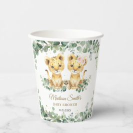 Lion Cubs Greenery Twins Girl Boy Baby Shower  Pappbecher