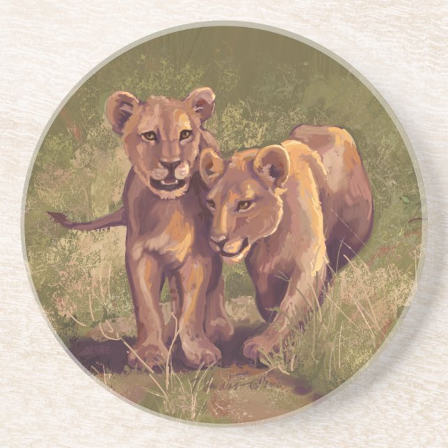 Lion Cubs Sandstein Untersetzer (Vorne)