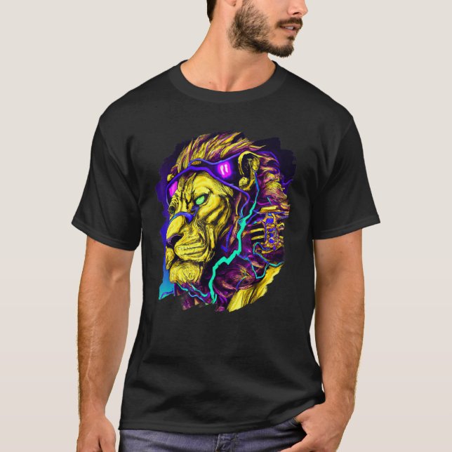 Lion Cyborg Robot Lion Cool Alien Outer Space Arti T-Shirt (Vorderseite)