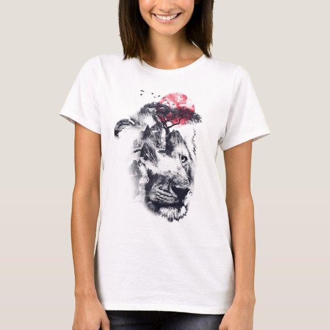 Lion Design Double Exposed T-Shirt (Vorderseite)
