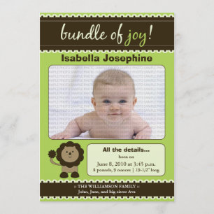 Lion Designer Baby Birth Ankündigung : Limettengrü