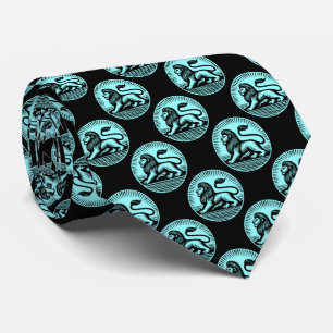 Lion Disk Pattern - Schwarz und Eisblau auf Schwar Krawatte