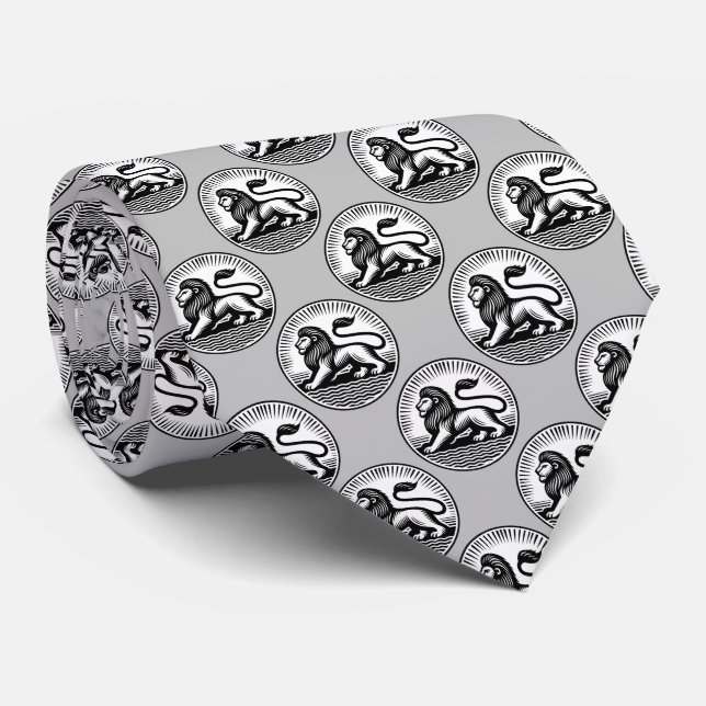 Lion Disk Pattern - Schwarz und Weiß auf Light Gra Krawatte (Gerollt)