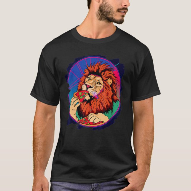 Lion Eating Pizza Lion Cool Pizza T-Shirt (Vorderseite)