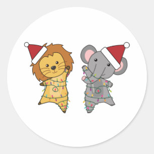 Lion Elephant Christmas Fairy Lights Cute Animals Runder Aufkleber