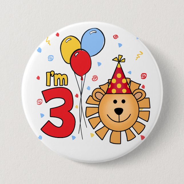 Lion Face 3 Birthday Button (Vorderseite)