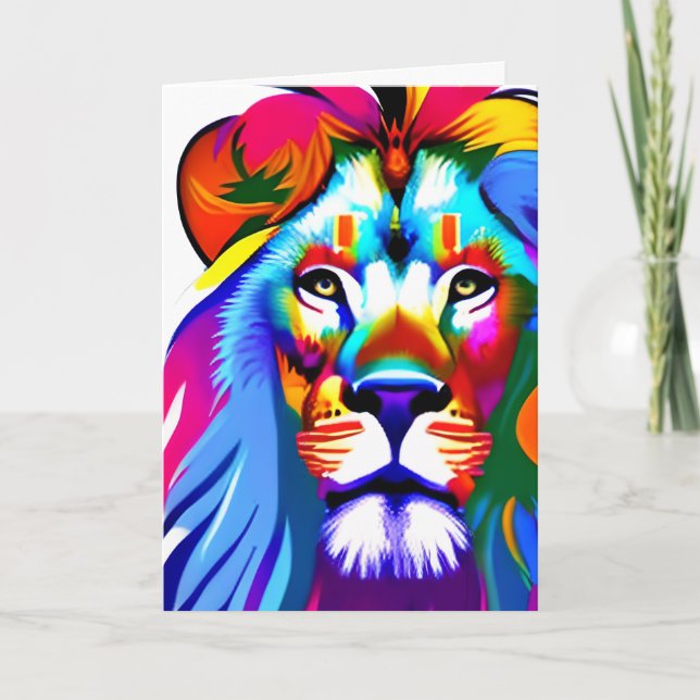 Lion Face Colorful Fantasy Art Karte (Vorderseite)