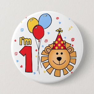 Lion Face First Birthday Button