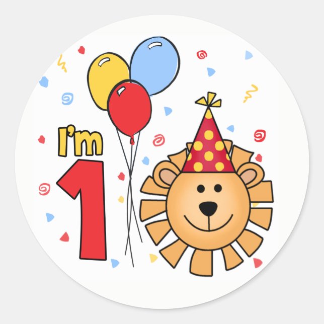 Lion Face First Birthday Classic Round Sticker (Vorderseite)