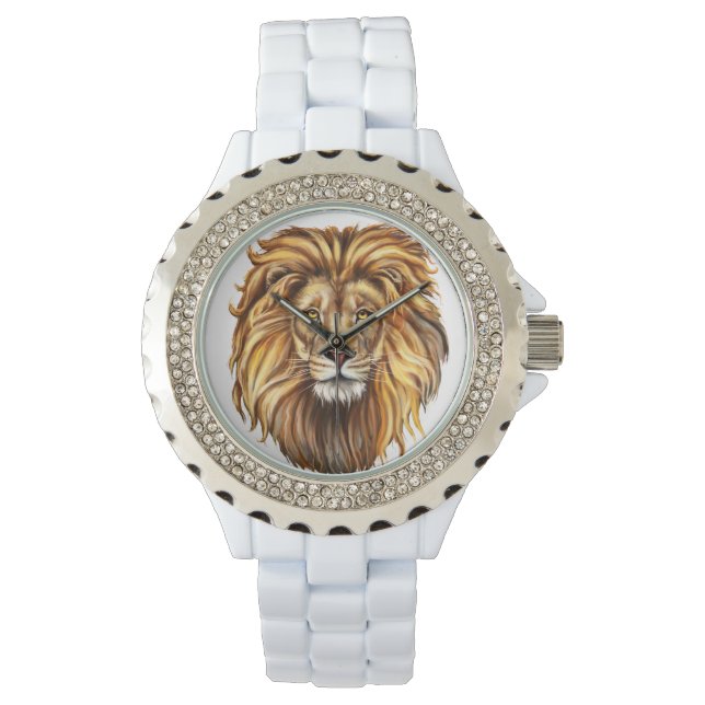 Lion Face Illustration Armbanduhr (Vorderseite)
