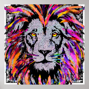 Lion Face Poster Print - Realistische Lion Zeichnu