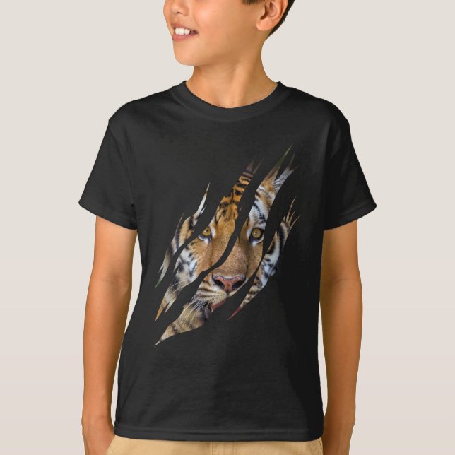 Lion Face Tiger Safari Claw Torn T-Shirt (Vorderseite)