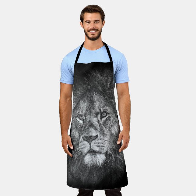Lion Face Wild Animals Trendy Template Black Schürze (Getragen)