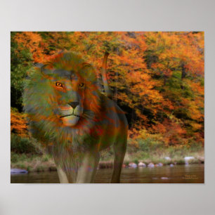 Lion Fall Foliage Fantasy Art Poster
