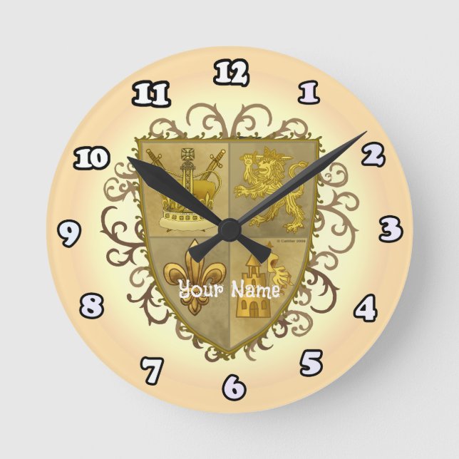 Lion Familienwappen Name Runde Wanduhr (Vorderseite)
