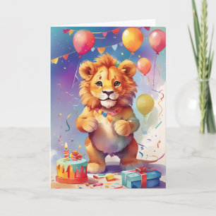 Lion feiert im Party mit Cake Karte