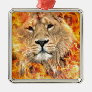 Lion Fire Digital Art Silbernes Ornament