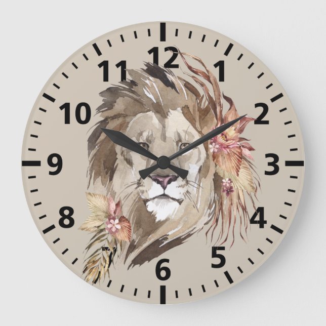 Lion Floral Wall Clock Große Wanduhr (Vorderseite)