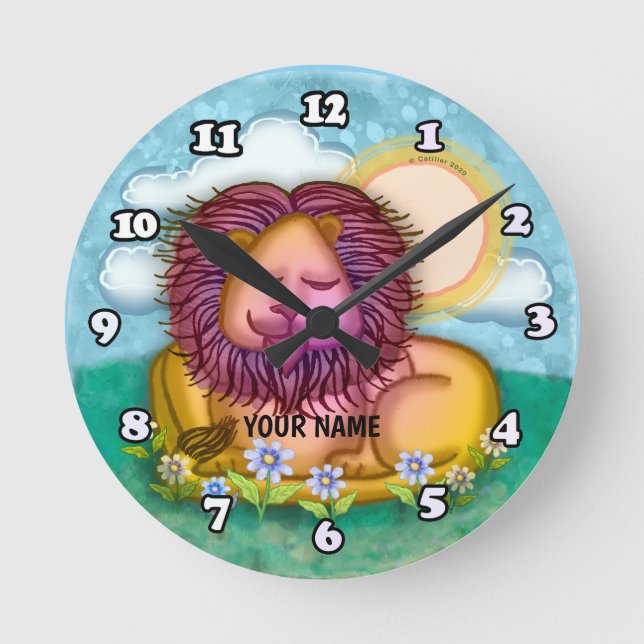 Lion Flowers Runde Wanduhr (Vorderseite)