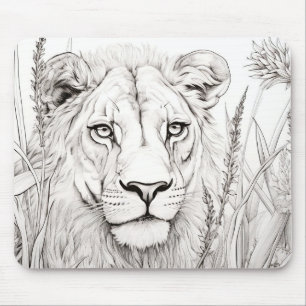 Lion Friedlich Nature Prairie Sketch Zeichnend Sti Mousepad