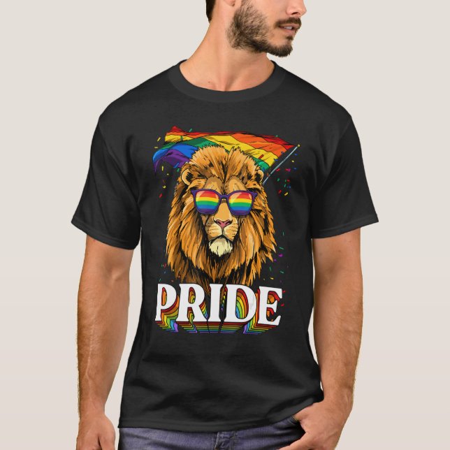 Lion Gay Pride Lgbt Rainbow Flag Sonnenbrille Lgbt T-Shirt (Vorderseite)