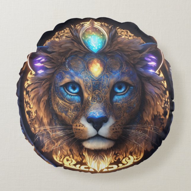 Lion Geometric Kissendesign Rundes Kissen (Vorderseite)