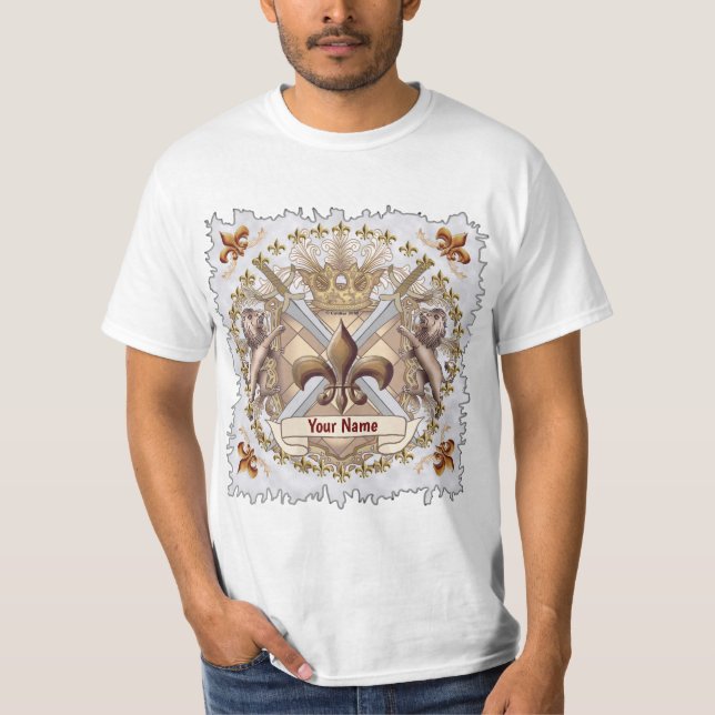 Lion Griffin Shield Familienwappen Name T-Shirt (Vorderseite)