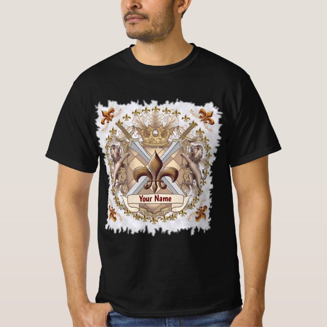 Lion Griffin Shield Family Crest Surname  T-Shirt (Vorderseite)