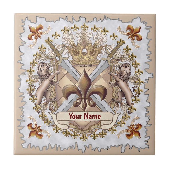 Lion Griffin Shield-Nachname Fliese (Vorderseite)