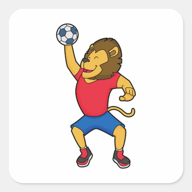 Lion Handball Spieler Handball Quadratischer Aufkleber (Vorderseite)