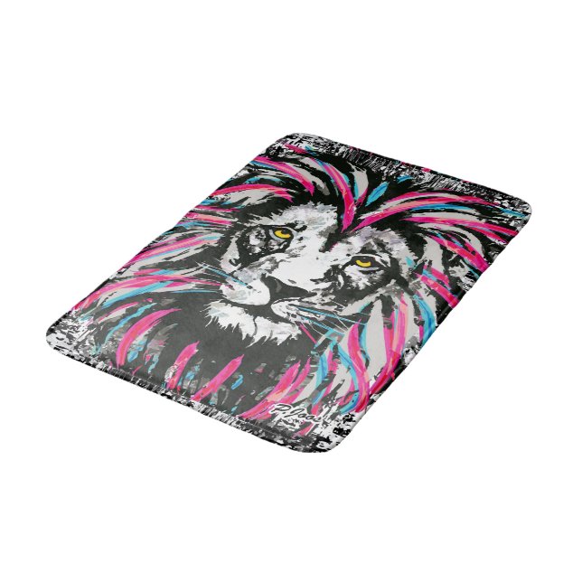 Lion Head Bath Mat | Blue Pink Lion Bath Mat Badematte (Schrägansicht)