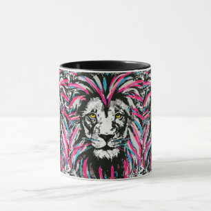 Lion Head Coffee Tasse   Blue Pink Lion Coffee Cup