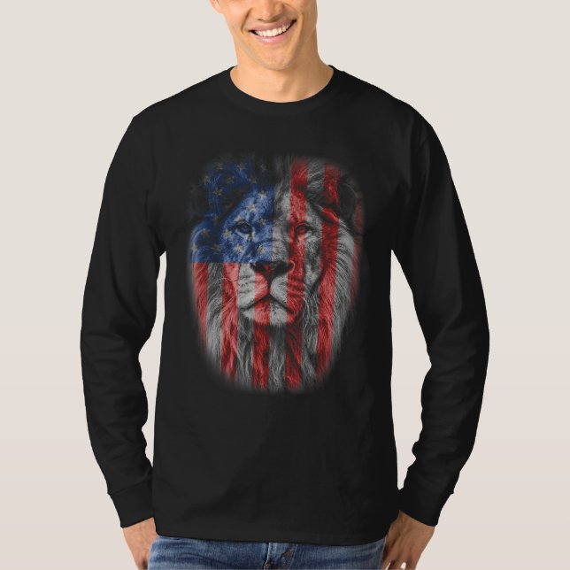 Lion Head Graphic American Patriotic Lion USA Flag T-Shirt (Vorderseite)