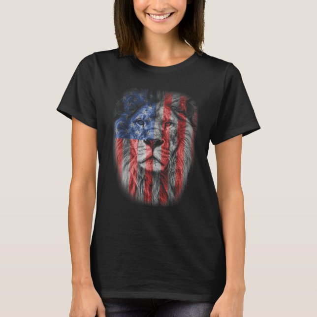 Lion Head Graphic American Patriotic Lion USA Flag T-Shirt (Vorderseite)